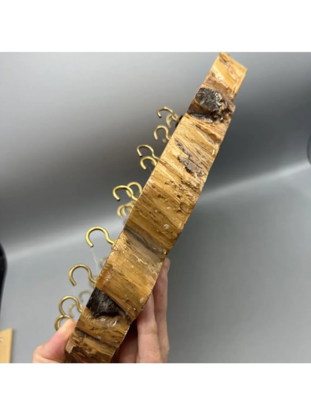 Rustic Natural Wood 15” Slab Hanging Jewelry Holder W/ 26 Hooks Decor Piece Vtg